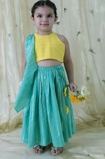 Yellow embroidered cotton lehenga