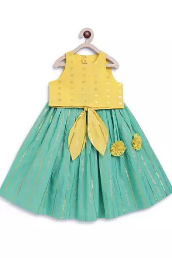 Yellow embroidered cotton lehenga