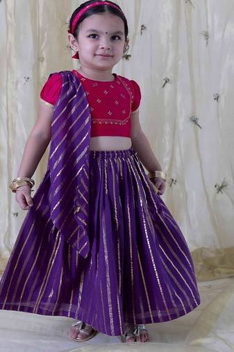 Purple plain cotton lehenga
