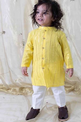 Yellow plain cotton kurta set