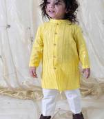 Yellow plain cotton kurta set