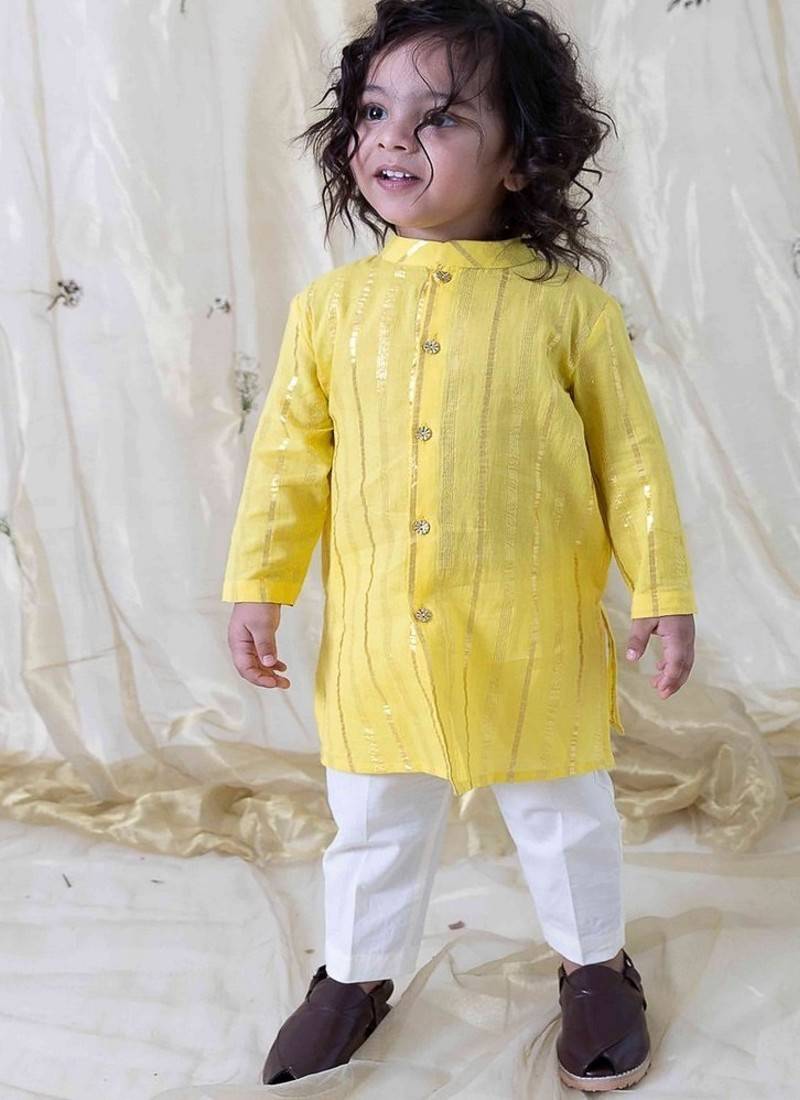Yellow plain cotton kurta set