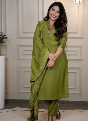 Liril Colour Premium Roman Silk Hand Work A Line Kurta Set 1