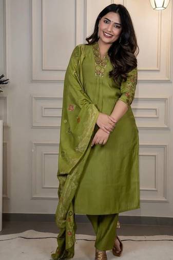 Liril Colour Premium Roman Silk Hand Work A Line Kurta Set