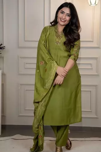 Liril Colour Premium Roman Silk Hand Work A Line Kurta Set