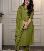 Liril Colour Premium Roman Silk Hand Work A Line Kurta Set