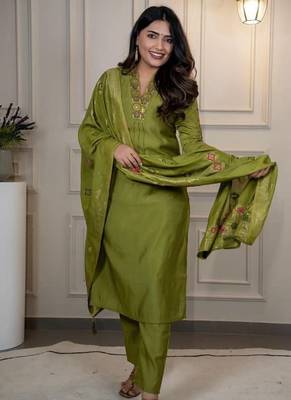 Liril Colour Premium Roman Silk Hand Work A Line Kurta Set 2