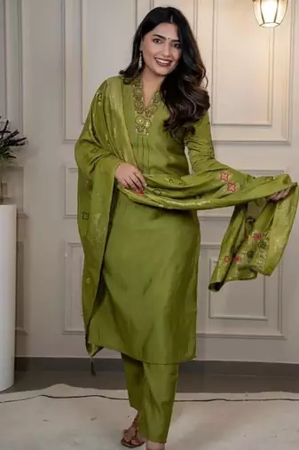 Liril Colour Premium Roman Silk Hand Work A Line Kurta Set