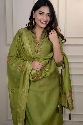 Liril Colour Premium Roman Silk Hand Work A Line Kurta Set