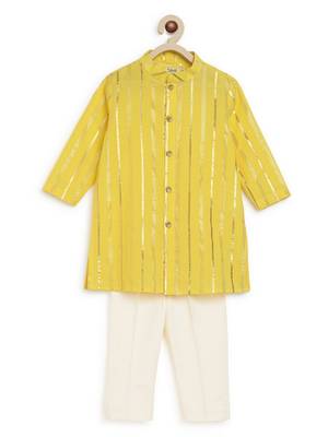 Yellow plain cotton kurta set 4