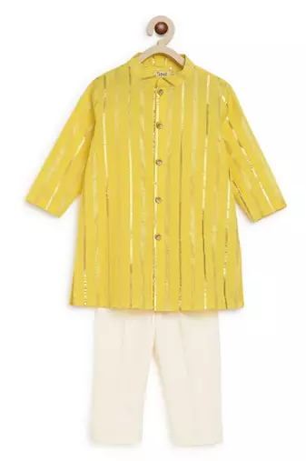 Yellow plain cotton kurta set