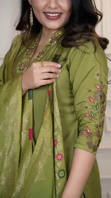 Liril Colour Premium Roman Silk Hand Work A Line Kurta Set 4