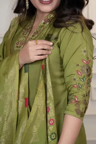 Liril Colour Premium Roman Silk Hand Work A Line Kurta Set
