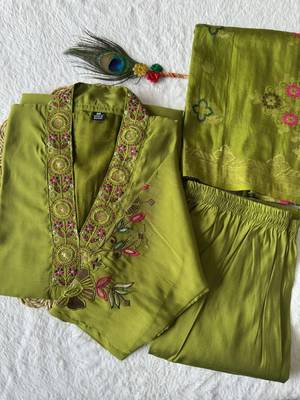 Liril Colour Premium Roman Silk Hand Work A Line Kurta Set 5