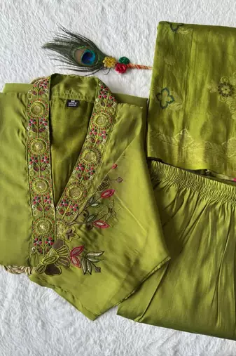 Liril Colour Premium Roman Silk Hand Work A Line Kurta Set