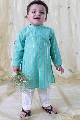Green plain cotton kurta set