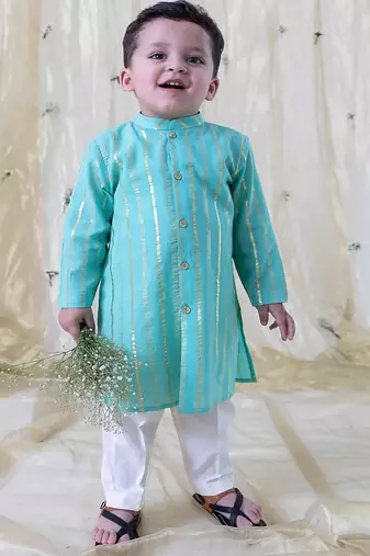 Green plain cotton kurta set