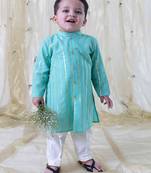 Green plain cotton kurta set