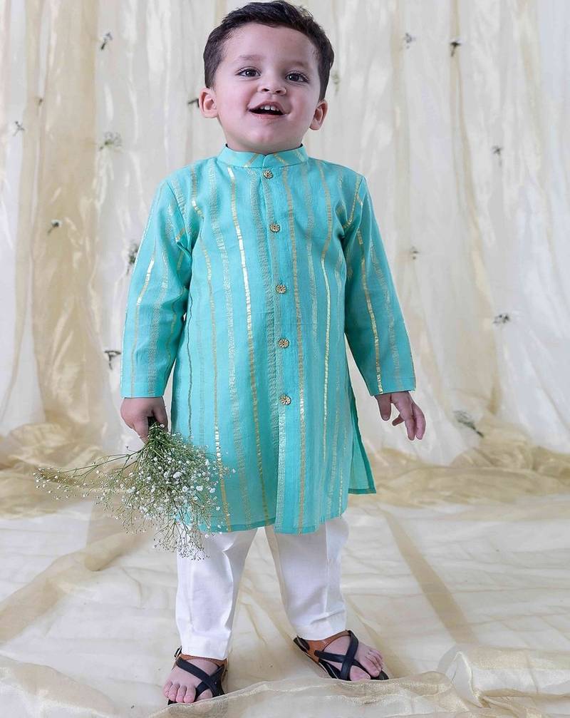 Green plain cotton kurta set