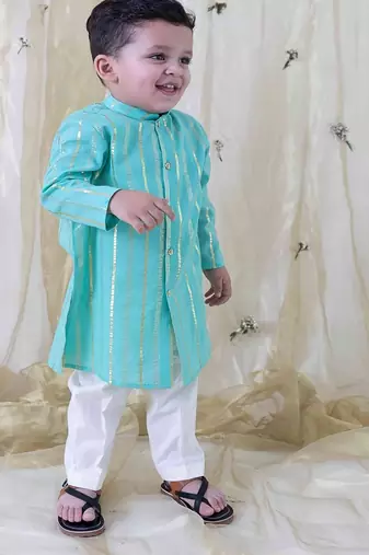 Green plain cotton kurta set