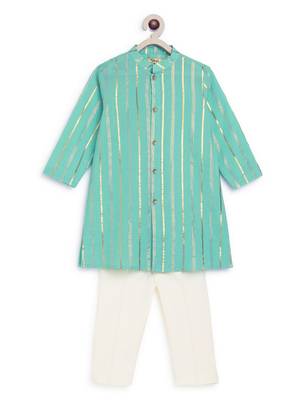 Green plain cotton kurta set 4
