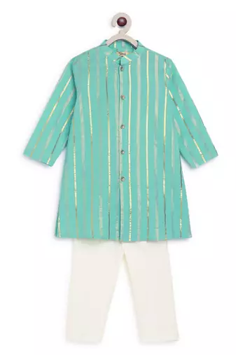 Green plain cotton kurta set