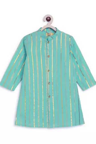 Green plain cotton kurta set
