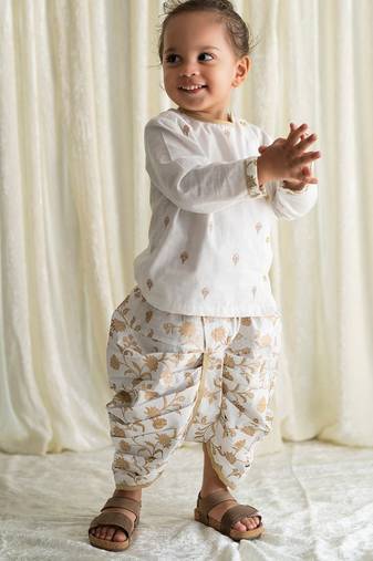White embroidered cotton kurta set
