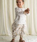 White embroidered cotton kurta set