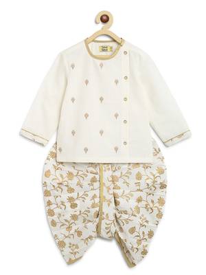 White embroidered cotton kurta set 3