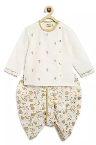 White embroidered cotton kurta set