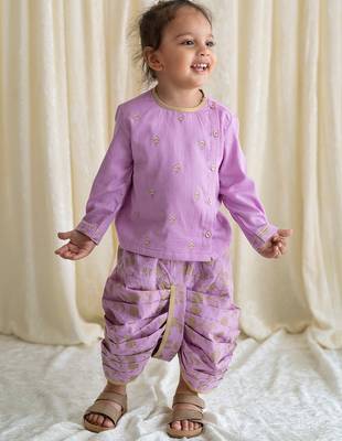 Purple embroidered cotton kurta set 1