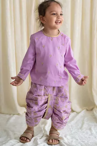 Purple embroidered cotton kurta set