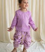 Purple embroidered cotton kurta set