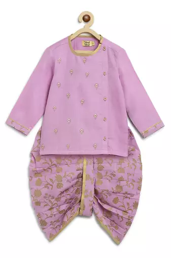 Purple embroidered cotton kurta set
