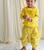 Yellow embroidered cotton kurta set