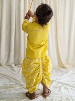 Yellow embroidered cotton kurta set 2