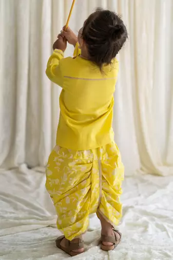 Yellow embroidered cotton kurta set