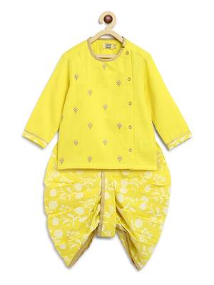 Yellow embroidered cotton kurta set 3
