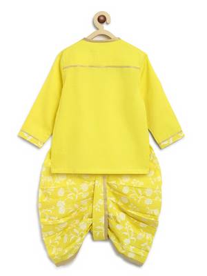 Yellow embroidered cotton kurta set 4