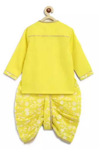 Yellow embroidered cotton kurta set