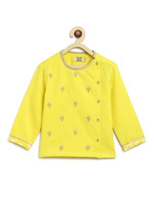 Yellow embroidered cotton kurta set 5