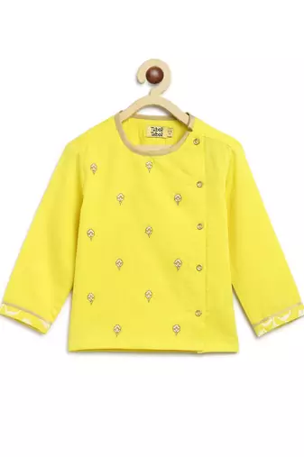 Yellow embroidered cotton kurta set