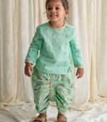 Green embroidered cotton kurta set