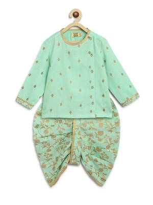 Green embroidered cotton kurta set 3