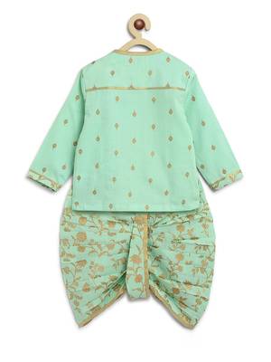 Green embroidered cotton kurta set 4