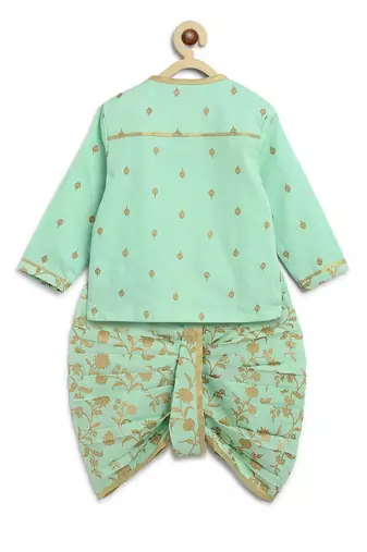 Green embroidered cotton kurta set