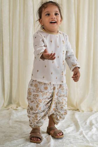 White embroidered cotton kurta set