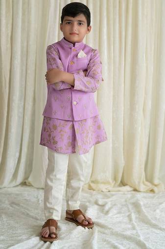 Purple embroidered cotton nehru jacket set