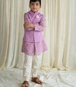 Purple embroidered cotton nehru jacket set